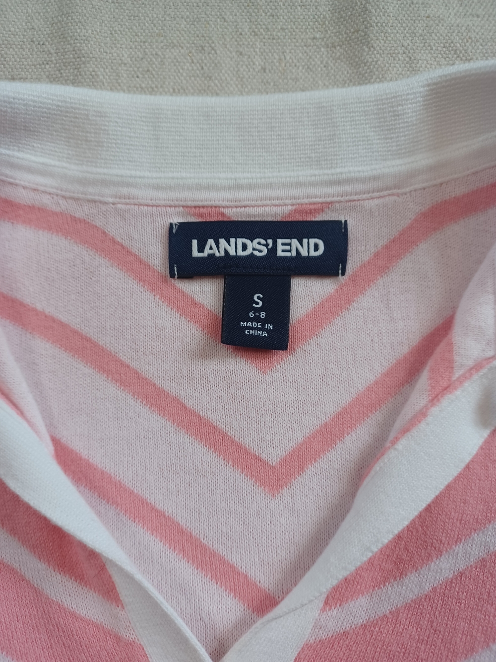 Lands' End Pink Short-Sleeve Striped Polo Sweater Women's Size Small - Picture 2 of 7